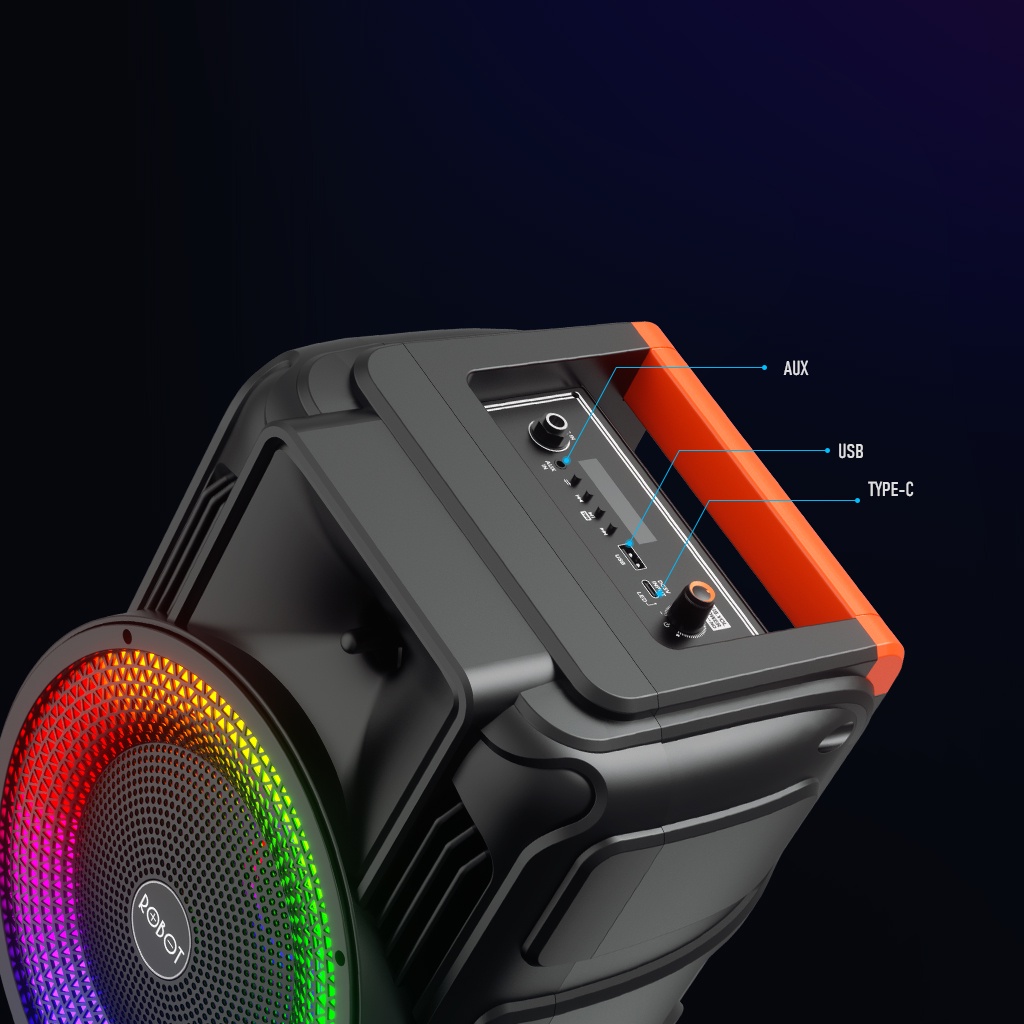 Loa Bluetooth Karaoke ROBOT RB500 Công Suất 20W - Hiệu Ứng LED RGB - Micro Không Dây