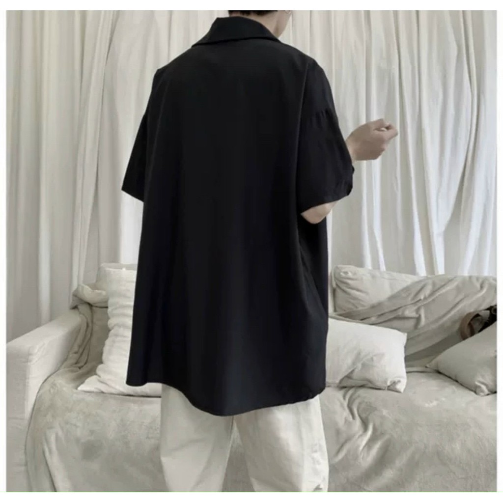 Áo sơ mi Cổ Chui unisex nam nữ form rộng kiểu chồng đầu tay lỡ | BigBuy360 - bigbuy360.vn