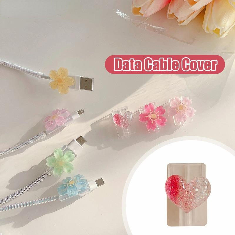 Vỏ Bọc Bảo Vệ Dây Cáp Sạc USB Type C Hình Hoa Hoạt Hình Dễ Thương