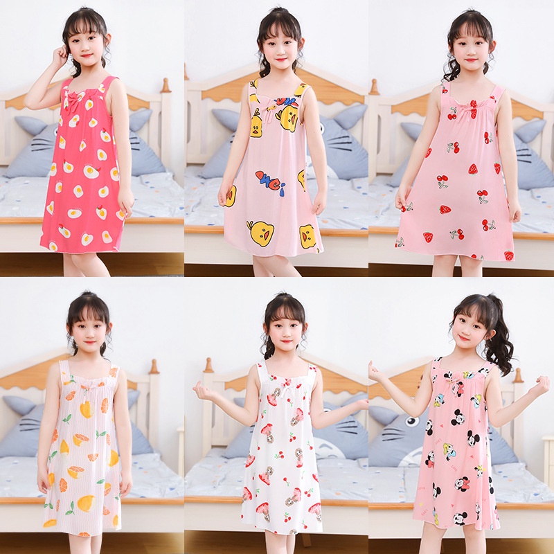 Đồ ngủ Cotton Lụa Mỏng Hai Dây Dành Cho Bé Gái