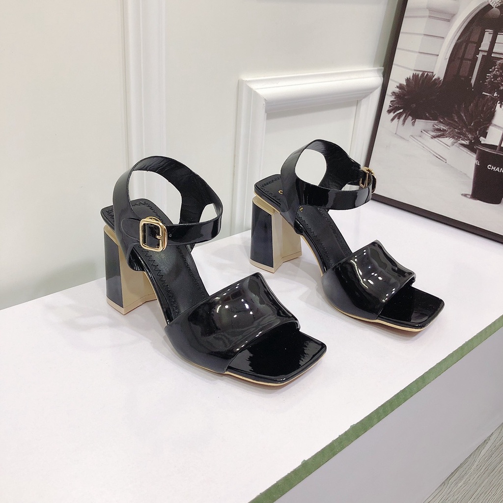 Sandal Cao Gót 9p Mũi Vuông Chất Da Mềm Đẹp Chuẩn Form Lên Chân Tôn Dáng - Chị Chảnh Store