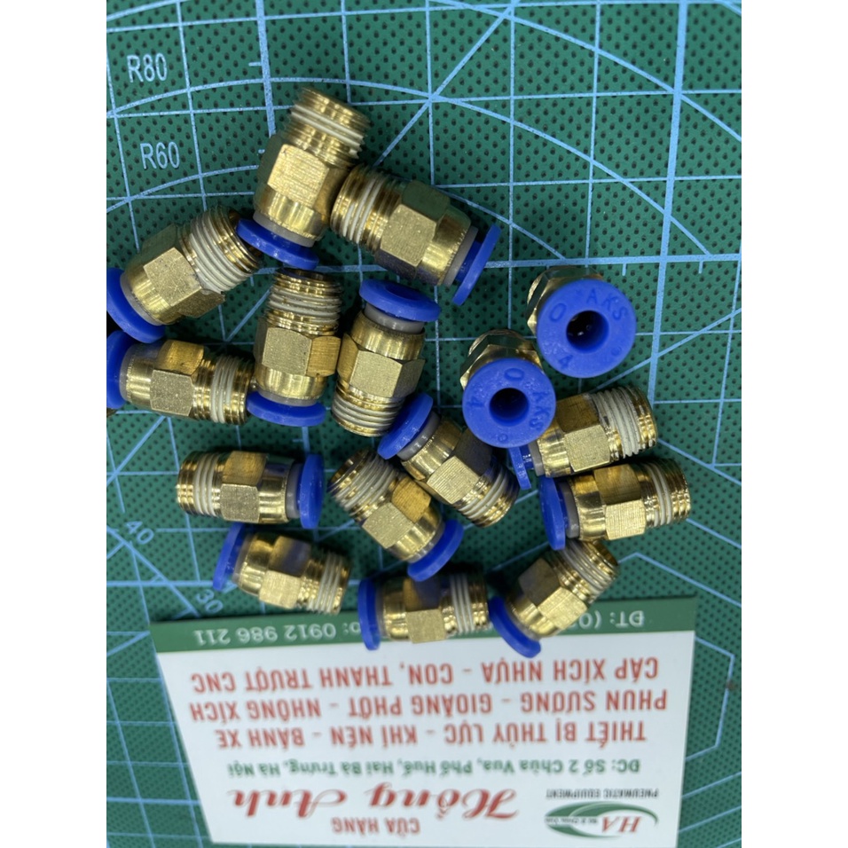 Cút nối thẳng 4-1/8  Cút Nối Nhanh Do Hãng AKS Sản Xuất Cắm Nhanh Ống Hơi Phi 4, Chân Ren M8