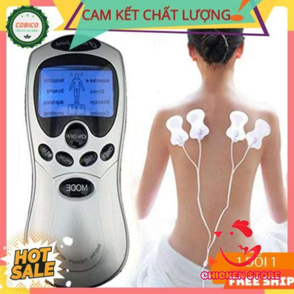 Máy massage xung điện 4 miếng dán vật lý trị liệu mát xa châm cứu bấm huyệt cầm tay lưng cổ vai gáy