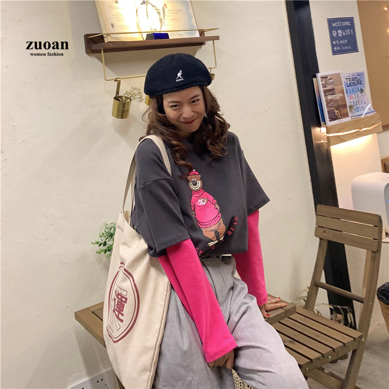 SUXI Áo Thun Nữ Tay Dài In Hình Hoạt Hình