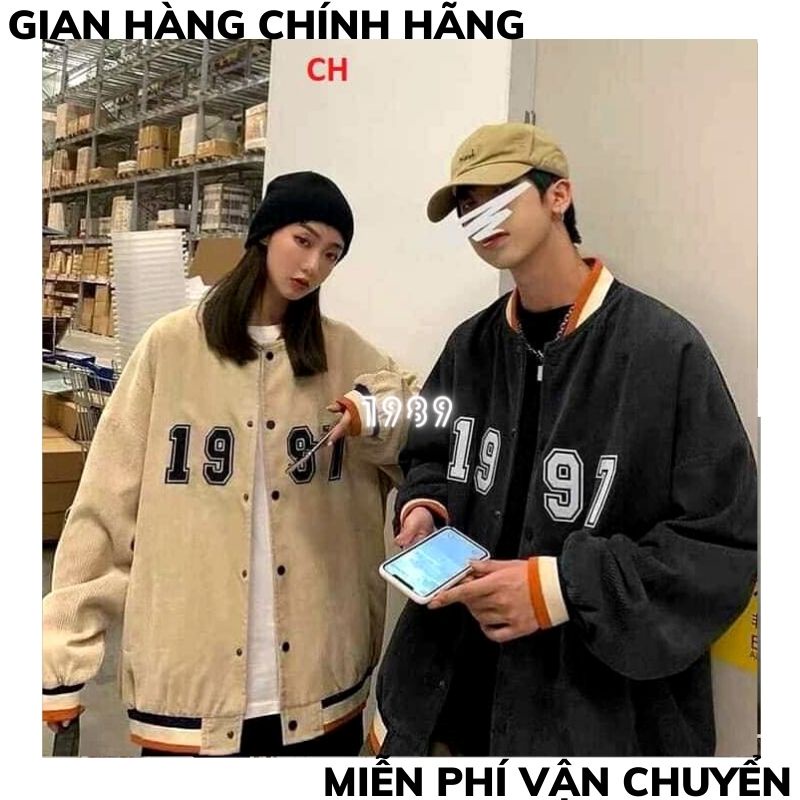 Áo bomber nhung tăm 1997 cúc bấm ,áp bóng chày nhung tăm form roognj UNISEX ,ulzzang ,áo khoác bomber hàn quôc XƯỞNG MAY