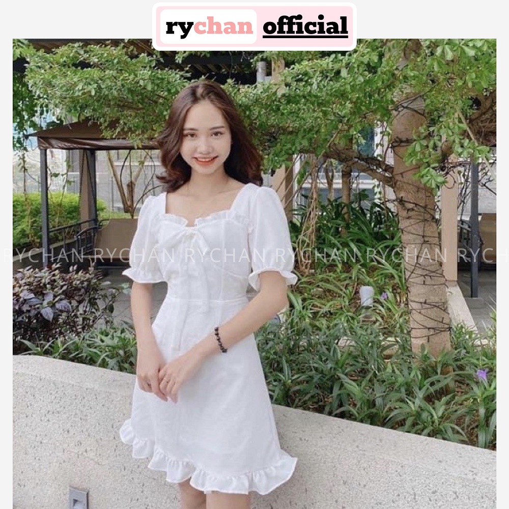 Đầm Nữ Dự Tiệc Cưới Dáng Ngắn Viền Bèo Nơ Cổ Tay Ngắn Tôn Dáng Sang Chảnh 2 Màu Trắng Đen [ẢNH THẬT CUỐI] - DX9705