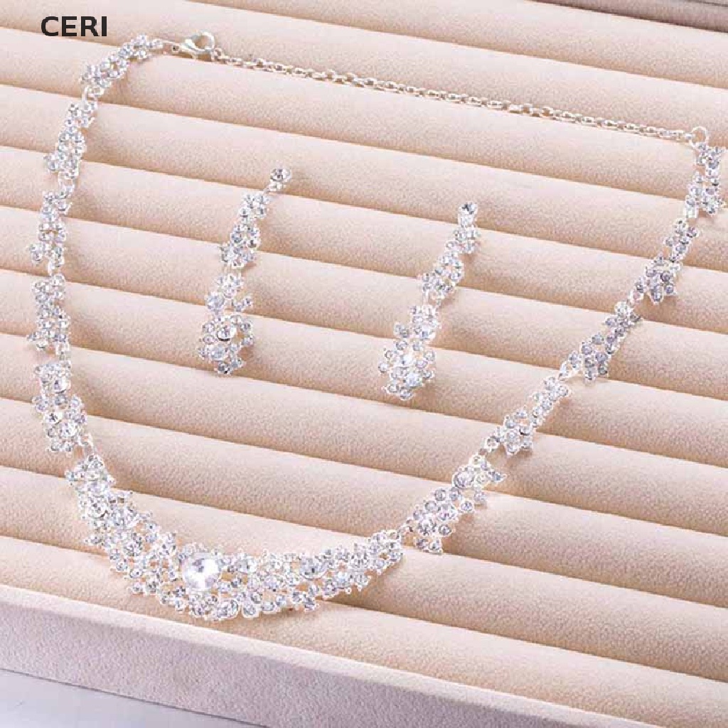 Set trang sức bông tai vòng cổ pha lê đính đá cho nữ dự tiệc cưới