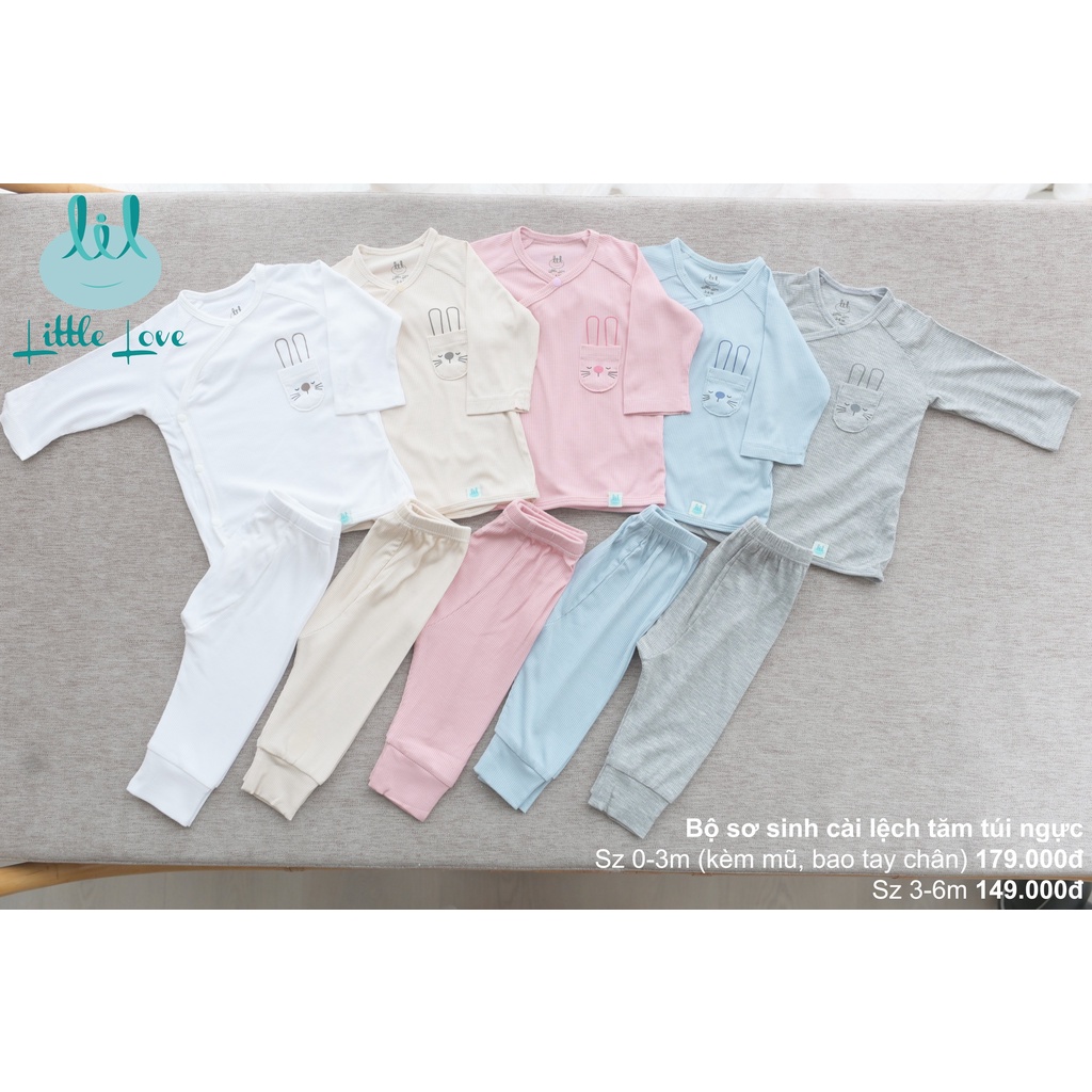 Bộ quần áo dài tay cài lệch vải tăm túi ngực cho trẻ 0-6m little love