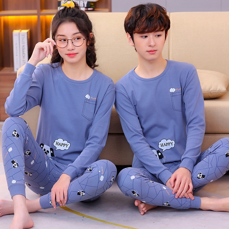 Bộ Đồ Ngủ Tay Dài Chất Liệu Cotton 140cm - 180cm Thời Trang Xuân Thu Cho Nam Và Nữ