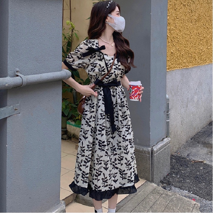 Đầm Midi In Hoa Thời Trang Hàn Quốc Thanh Lịch Cho Nữ