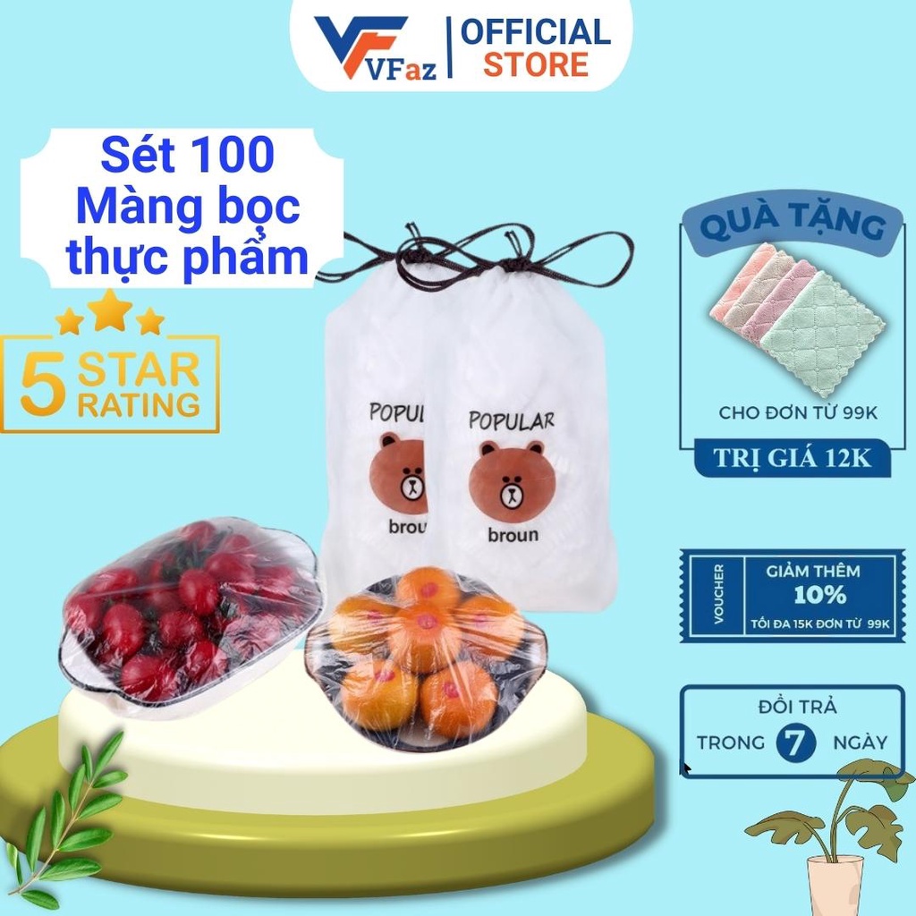 Màng bọc thực phẩm túi gấu VFaz có chun co giãn sét 100 cái an toàn thực phẩm bảo vệ sức khỏe và môi trường MB01