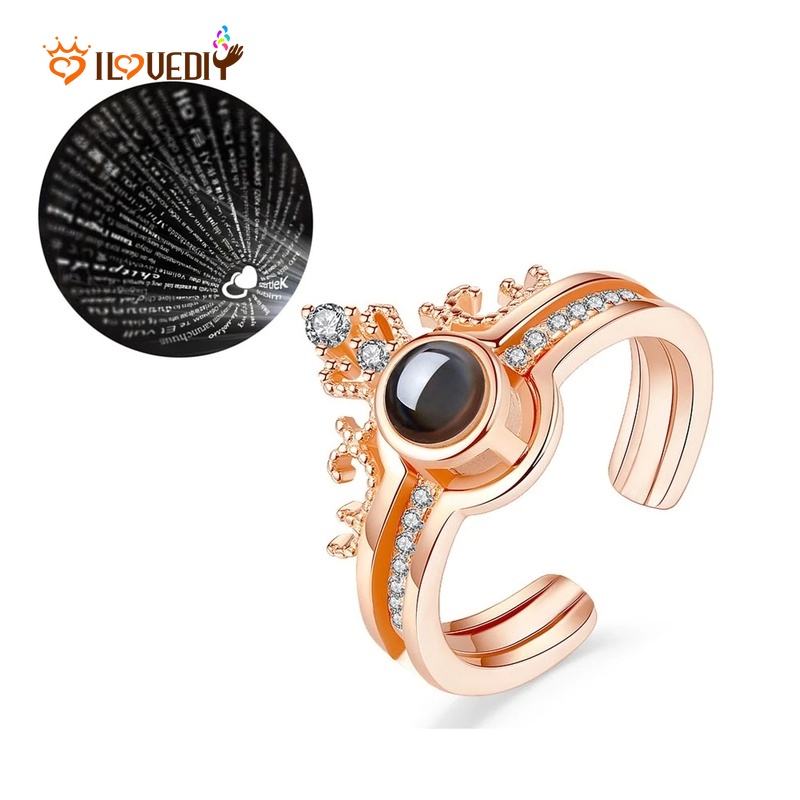 Nhẫn Hở Hình Vương Miện Hai Lớp 100 Ngôn Ngữ I Love You Thời Trang Cho Nữ