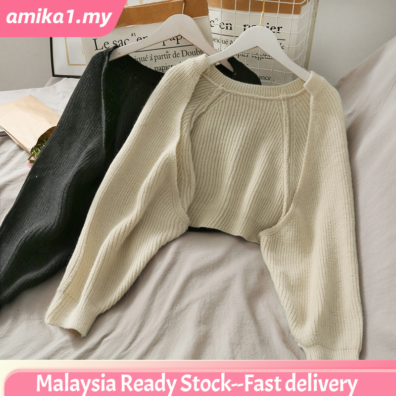 【Malaysia stock】Korean style sexy cardigan women's short shawl casual all-match knitted top amika1