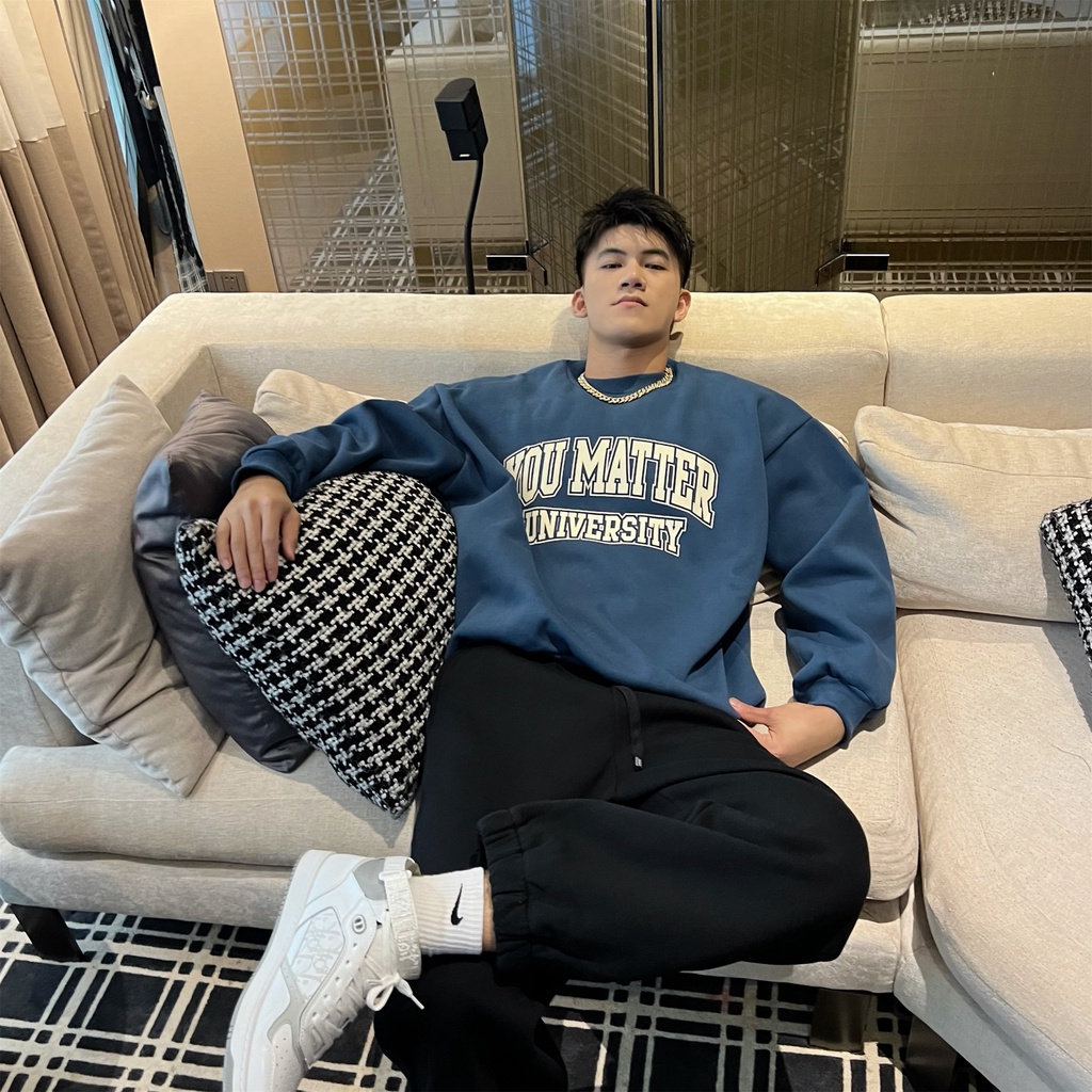 Áo Nỉ Cổ Tròn Nam Nữ Bo Cạp Fom Rộng, Phong Cách Trẻ Trung Năng Động