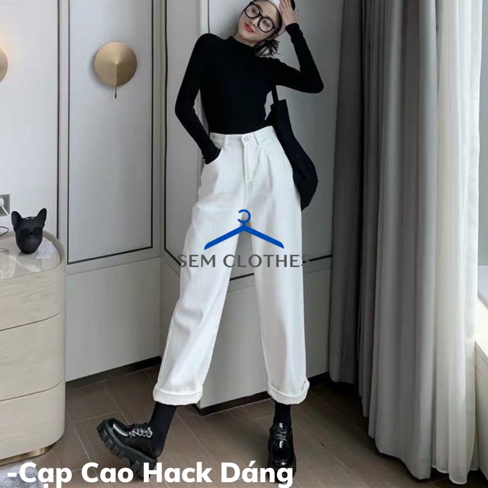 Quần jean nữ ống rộng , Quần bò nữ ống suông màu trắng có cài eo hack dáng unisex nam ullzang hàn quốc Q03 SEM CLOTHES | BigBuy360 - bigbuy360.vn