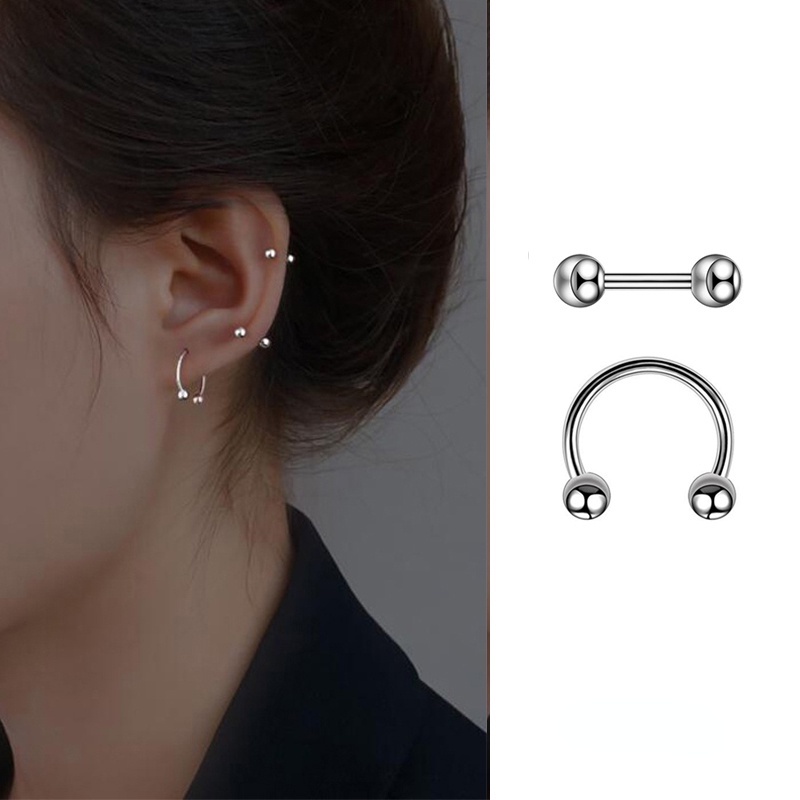 Bông Tai Hình Quả Tạ Bằng Thép Titanium Màu Bạc Thời Trang Hàn Quốc Đơn Giản Dành Cho Nữ