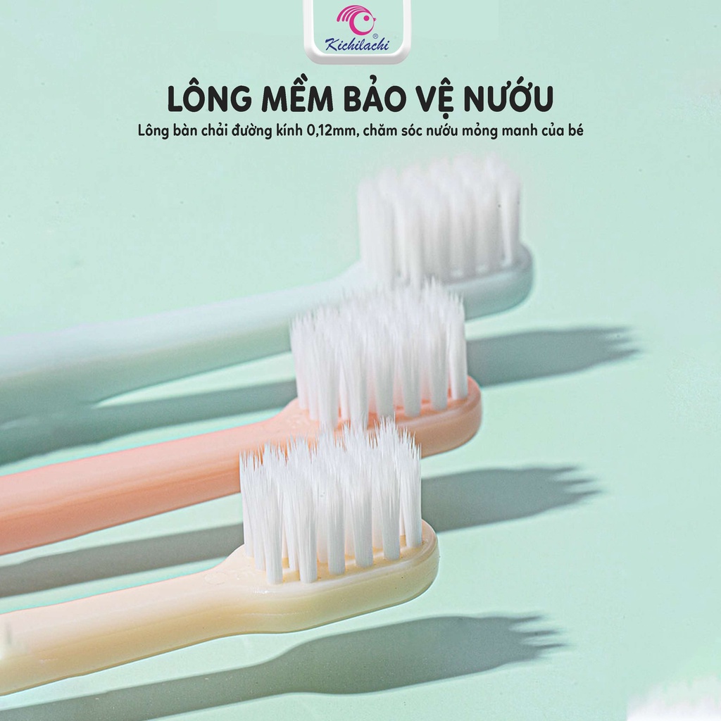 Set 3 Bàn Chải Đánh Răng Kichi Sợi Tơ Siêu Mềm Mịn Cho Bé