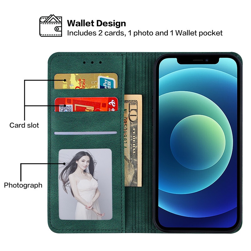 Bao Da Điện Thoại Nắp Lật Có Ngăn Đựng Thẻ Tích Hợp Giá Đỡ Cho Iphone 11 12 Pro Max
