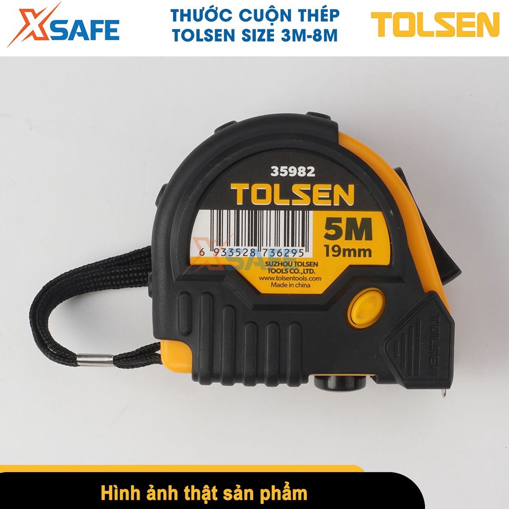 Thước cuộn thép nền vàng TOLSEN 3m-8m, thước dây cuốn tự động chất liệu ABS cứng chắc chống va đập, hệ đo cm và m[XSAFE]