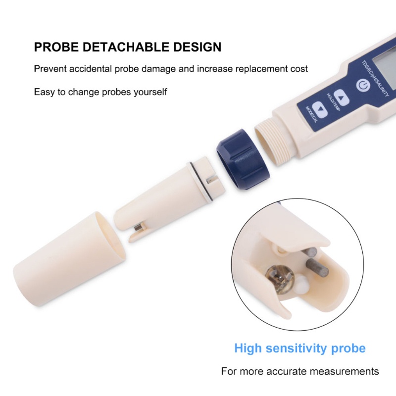 Dụng Cụ Kiểm Tra Chất Lượng Nước 5 Trong 1 TDS / EC / PH / Salinity / Nhiệt Độ