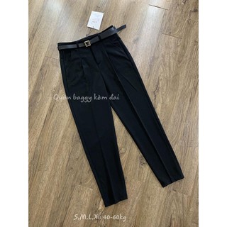 Quần Baggy vải màu đen kèm belt.