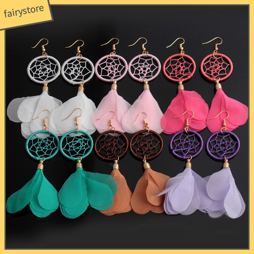 Bông tai nữ hình vòng bắt giấc mơ đính lông vũ siêu xinh