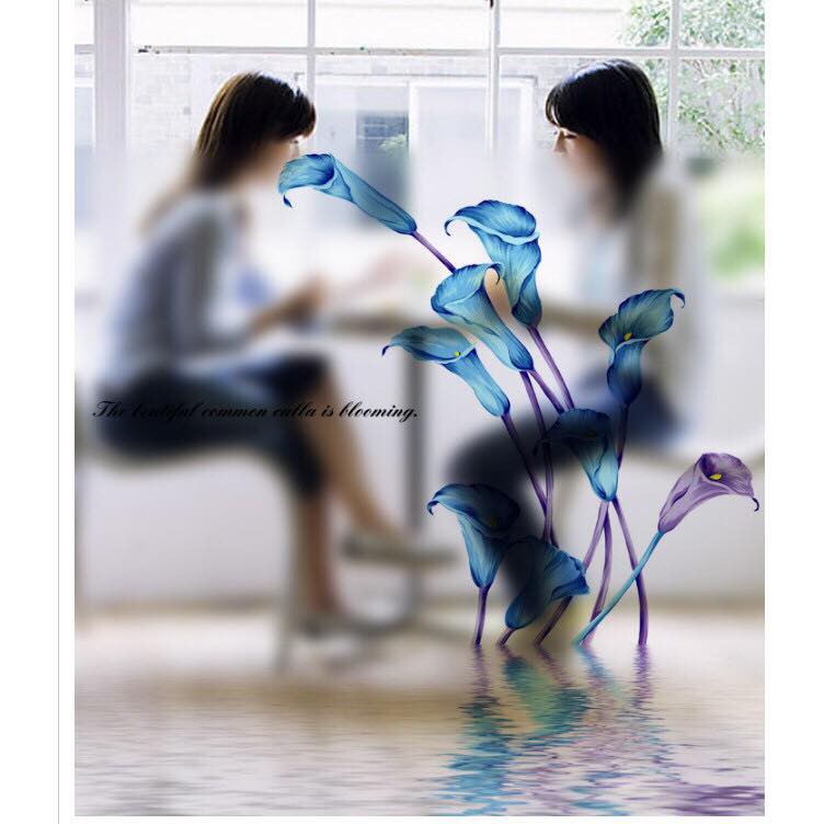 Decal trang trí kính cao cấp mẫu hoa ly xanh (58x60cm)