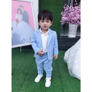 Set vest xanh dương cho công tử nhí