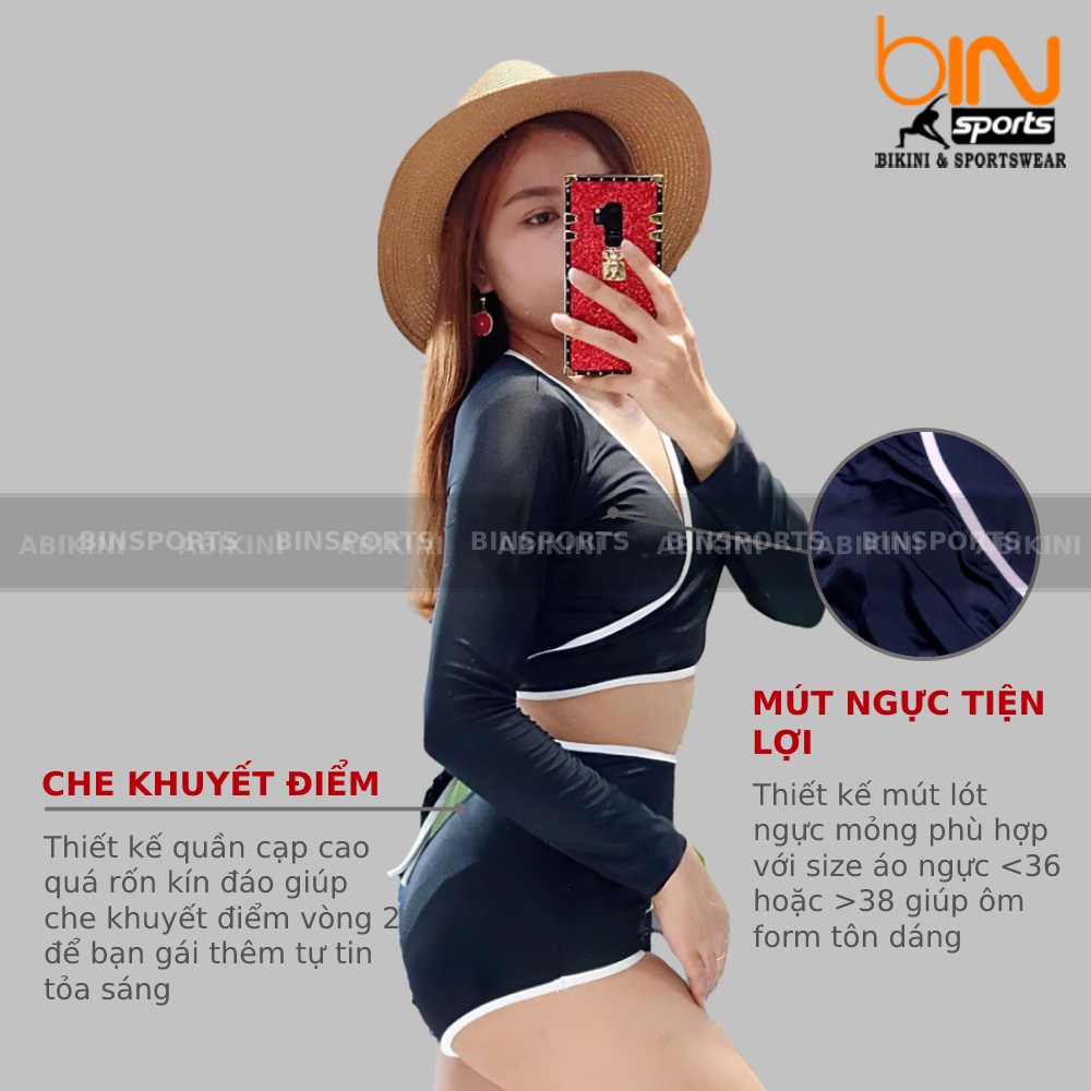 Bộ Bơi Nữ Hai Mảnh Dài Tay Freesize Bin Sports BHV014