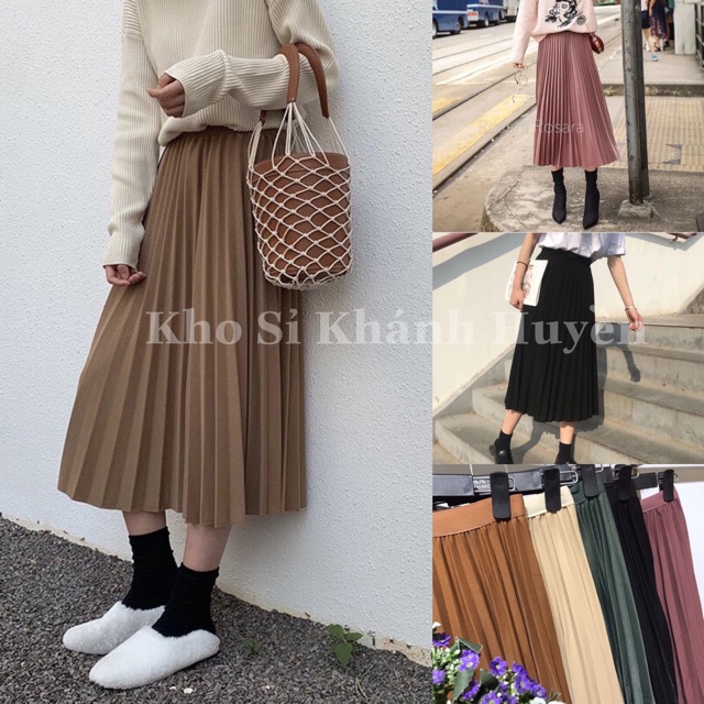 Chân váy xếp ly dáng dài hàng QC cao cấp 4 màu cực đẹp