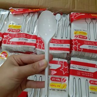 Muỗng nhựa trắng cao cấp 1  gói 100 cái