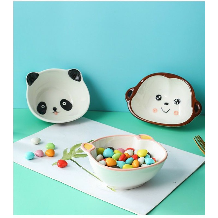 Bát sứ gấu trúc, khỉ con và heo con cho bé ăn dặm, size to