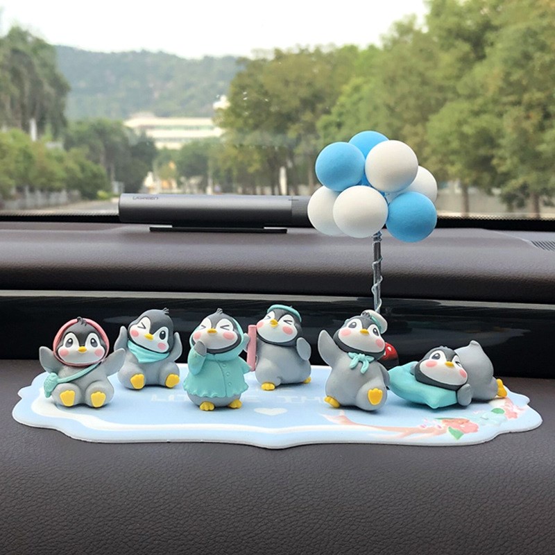 Bộ 6 Búp Bê Chim Cánh Cụt Hoạt Hình Chống Trượt Trang Trí Bảng Điều Khiển Xe Hơi