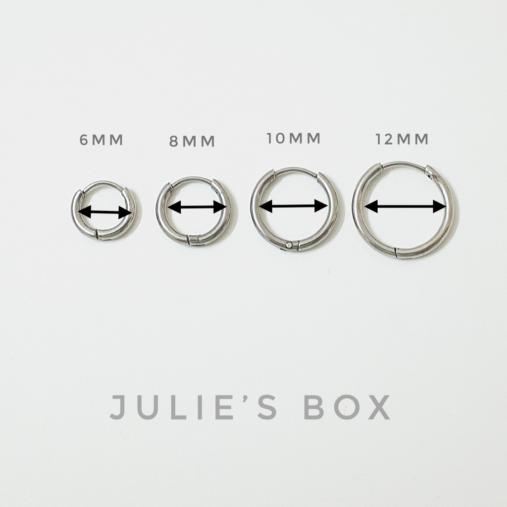 Khuyên Tai Tròn Hoop Nhiều Size Dày 1.6MM  Unisex Titanium Julies Box 66 Bông Tai Titan Nam
