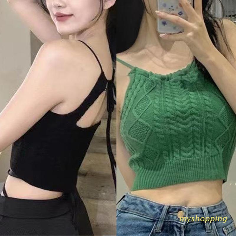 Áo Croptop Hai Dây Dệt Kim Màu Trơn Dáng Ôm Thời Trang Mùa Hè Quyến Rũ Cho Nữ