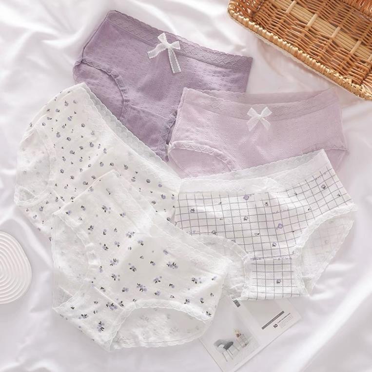 Quần Lót Nữ ❤️ Quần Lót Cotton Co Dãn 4D Diên Vĩ Hoa Tím 488