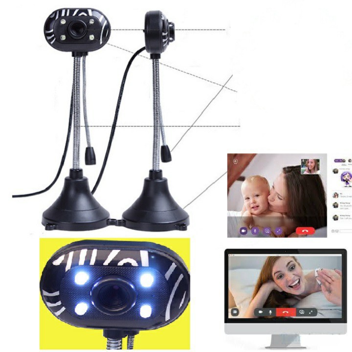 (Bảo hành 06 tháng)Webcam Chân Cao có mic dùng cho máy tính có tích hợp mic và đèn Led trợ sáng -Webcam máy tính để bàn