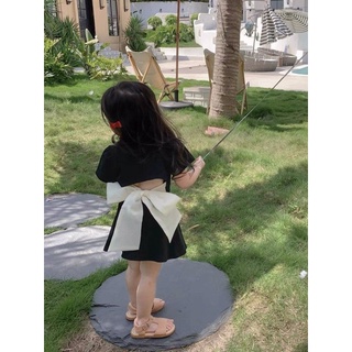 Váy bé gái,Set váy đen khoét lưng phối nơ thắt ản to dáng tiểu thư sang chảnh