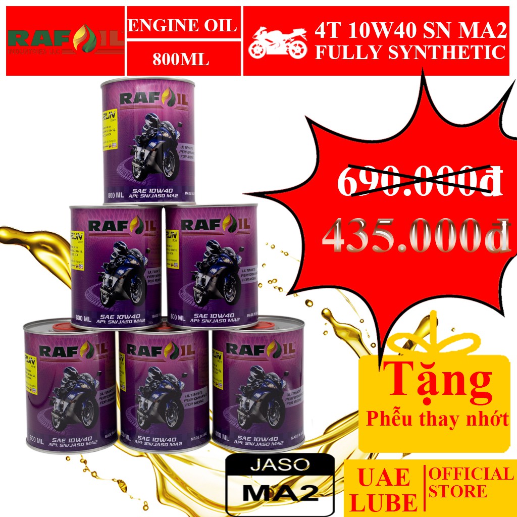 Combo 6 Lon Nhớt Full Tổng Hợp RAFOIL 10W40 800ml - Ultimate Performance For Riding - Made in UAE (Ả Rập)