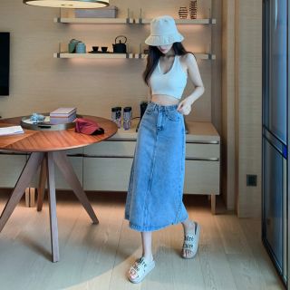 Chân váy jeans dài xẻ tà Ulzang