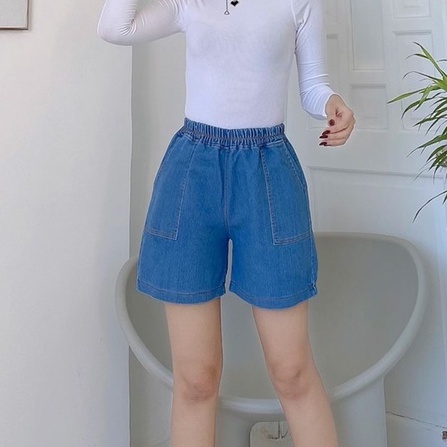Quần short jean nữ co giãn ống rộng, quần sọt lưng chun co giãn(LC)