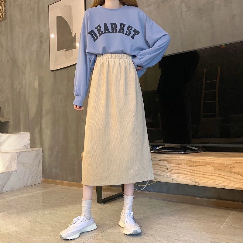 Chân váy PURE CUBE vải nhung lưng cao thiết kế xẻ tà phong cách phương tây thời trang mùa thu xinh xắn