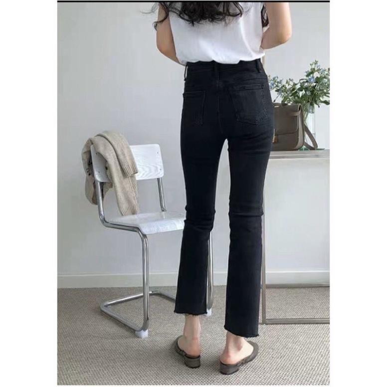 [Rẻ vô địch] [Ẩnh thật] Quần jean ống loe lưng cao màu đen trơn vải co dãn cao cấp Hàn Quốc Q059 đẹp