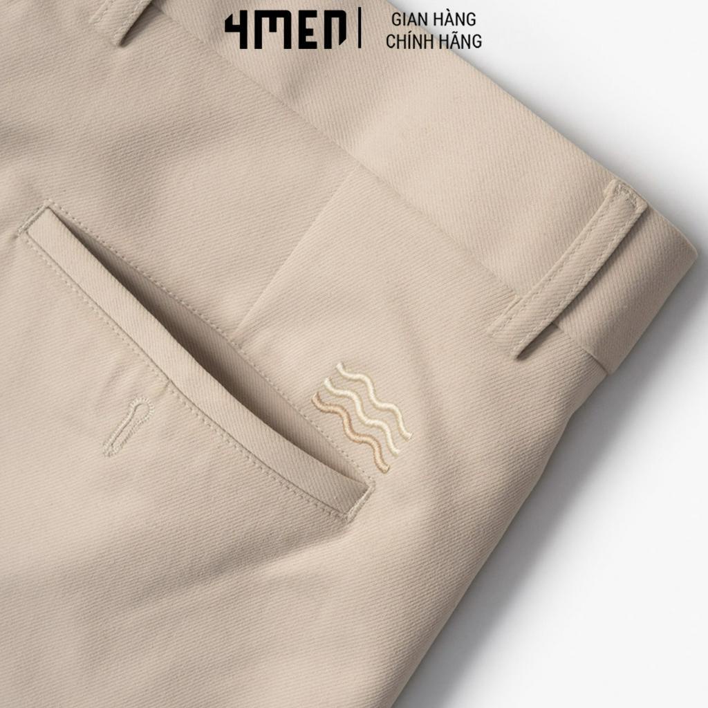 Quần Tây Nam Xếp Li Thêu Form Slim-Cropped 4MEN QT055 tôn dáng, vải mềm mịn, co giãn thoải mái, hạn chế nhắn, trẻ trung