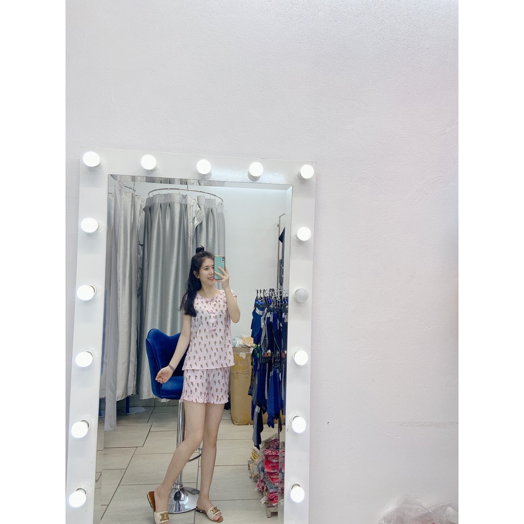 Bộ đồ mặc nhà ANNA - Set đồ đũi cao cấp mềm mịn, họa tiết nhí phối nơ và viền bèo nhẹ nhàng siêu nữ tính