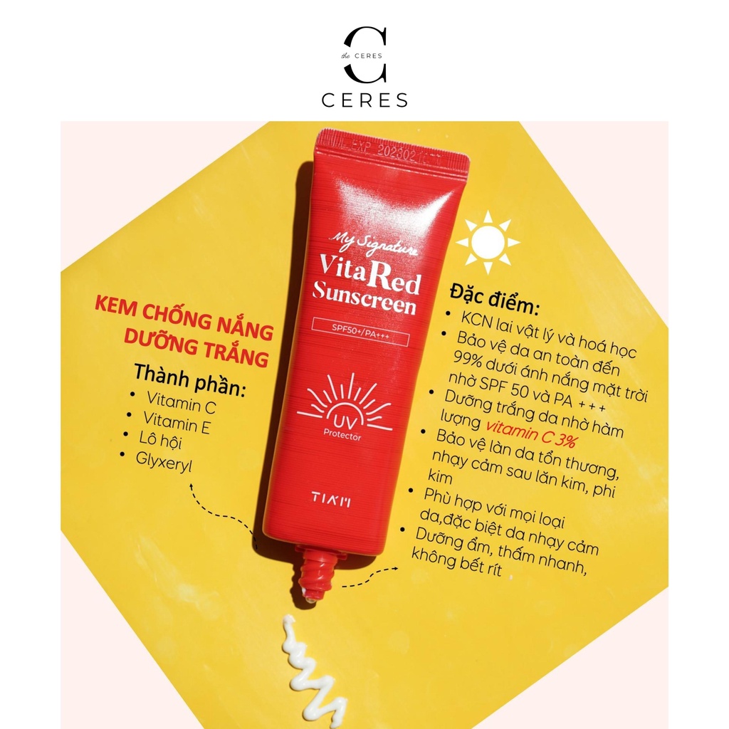 Kem Chống Nắng Dưỡng Trắng Tia'm My Signature Vita Red Sunscreen Với SPF 50/PA+++ 50ml