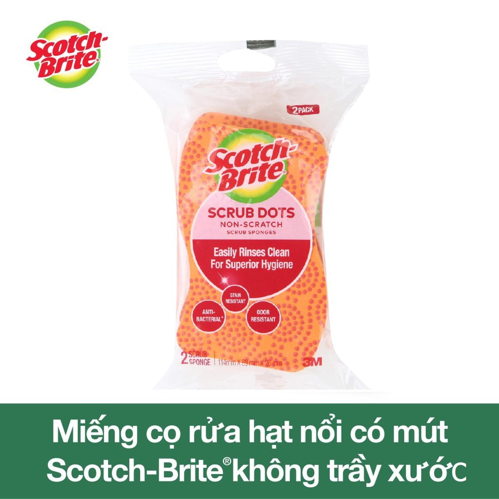 Gói 2 miếng rửa chén hạt nổi siêu sạch không trầy xước Scotch-Brite 3M CR-HNKT