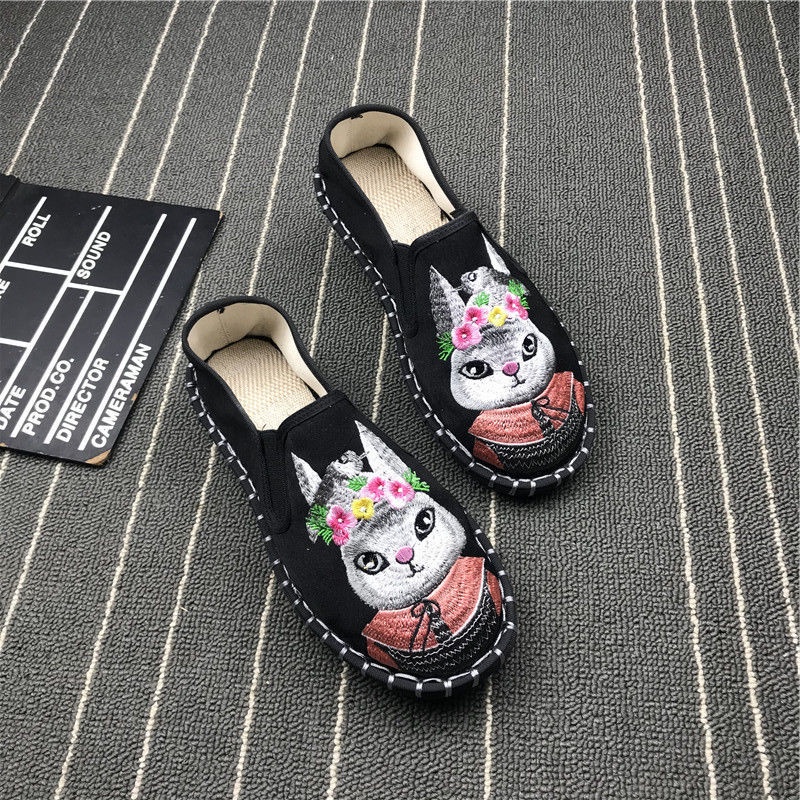 Giày Vải Đế Mềm Thoáng Khí Thêu Họa Tiết Xinh Xắn Theo Phong Cách Xuân Hè Dành Cho Nữ / Size 35-40 /