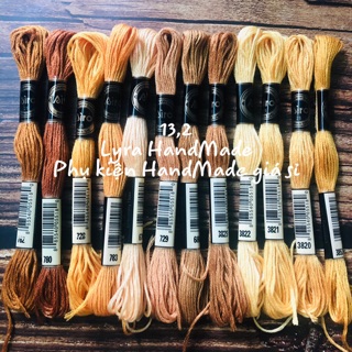 12 tép chỉ thêu tay màu vàng nâu (set 13.2)