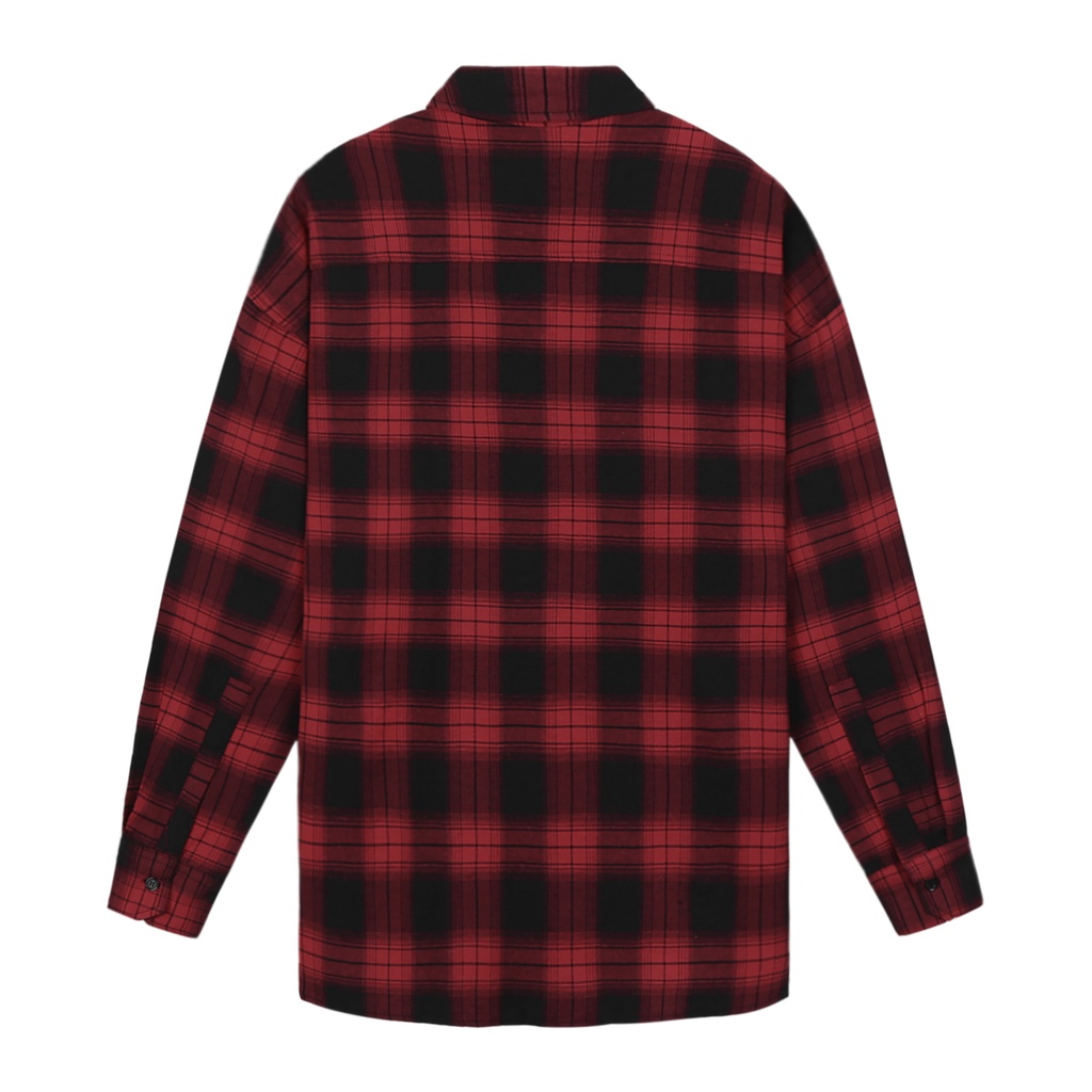 Áo Sơ Mi Flannel Màu Đỏ Sọc Tím Form Rộng Thoải Mái Chất Liệu Cotton Thoáng Mát